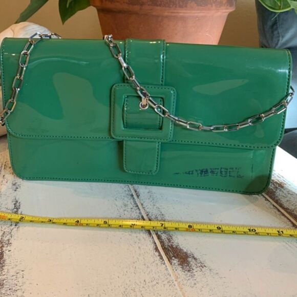 LOFT Handbags - LOFT Green Patent Leather Silver Chain Purse